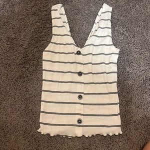White and black striped v neck crop top